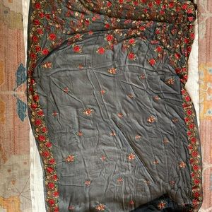 Sari, black w red flower embroidery.  Purchased from Kayson’s, worn to wedding.